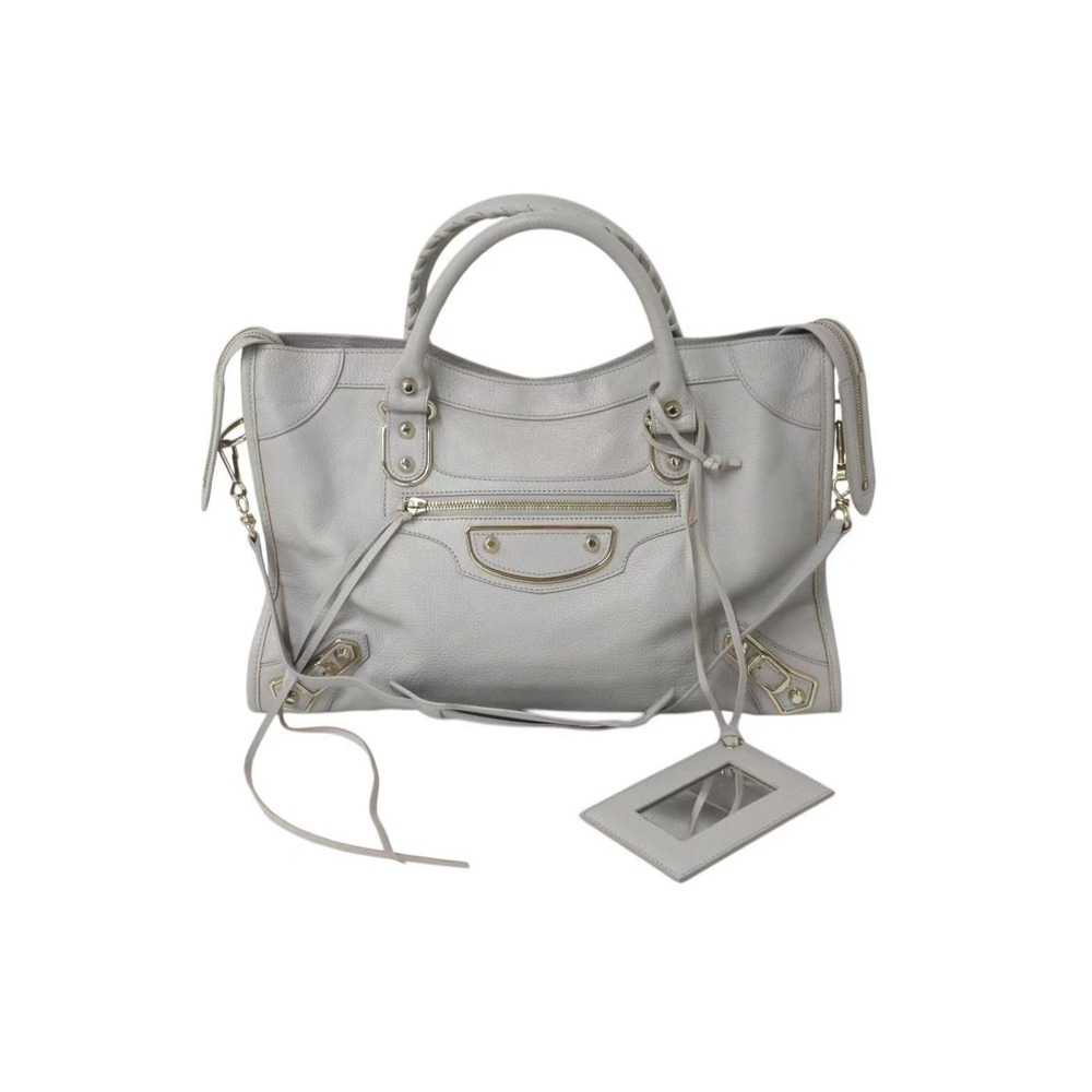 BALENCIAGA The City Metallic Bag Handbag One Shoulder Hobo Gray Gold